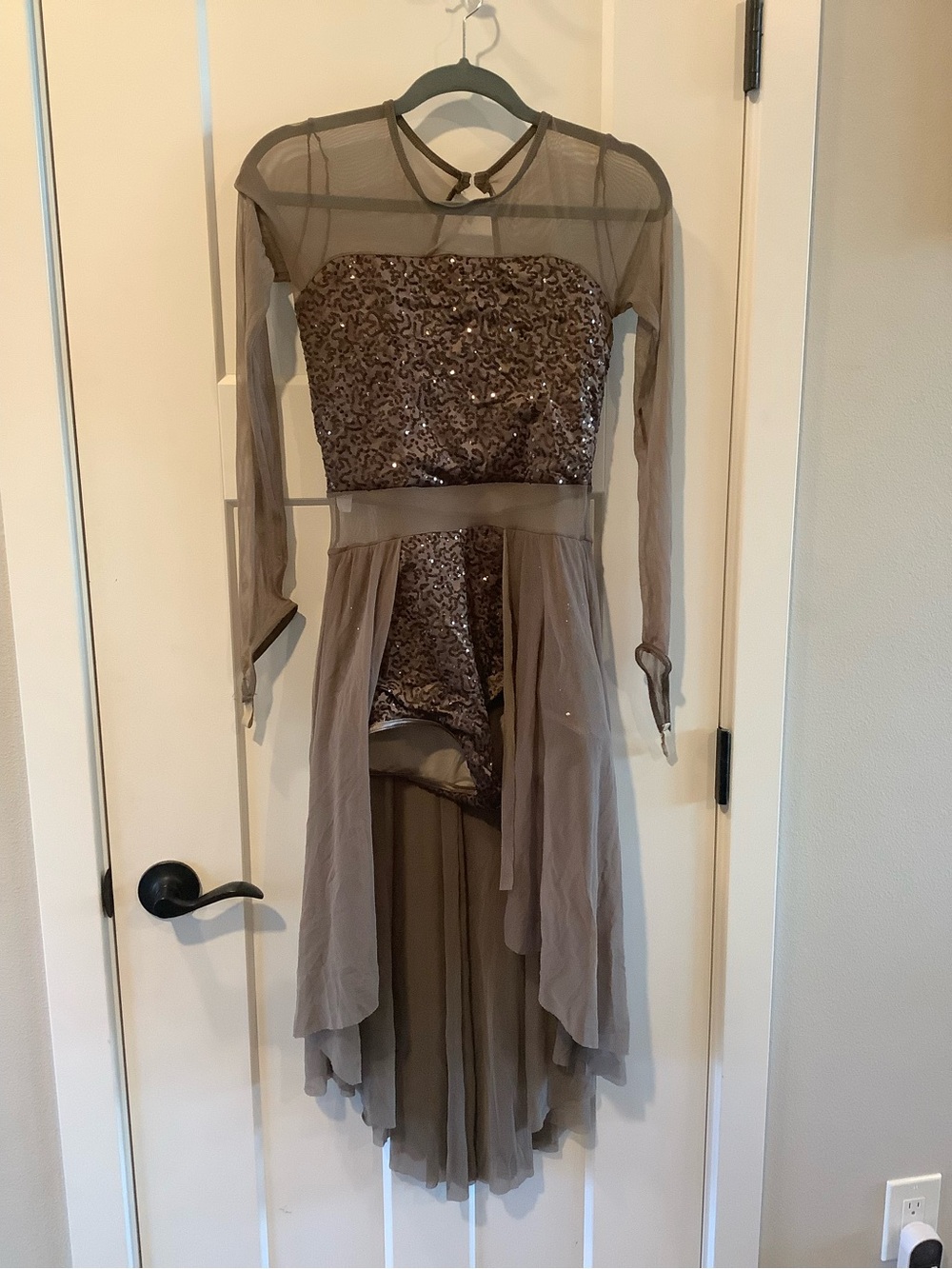 Taupe Sequin High-Low Evening Dress
